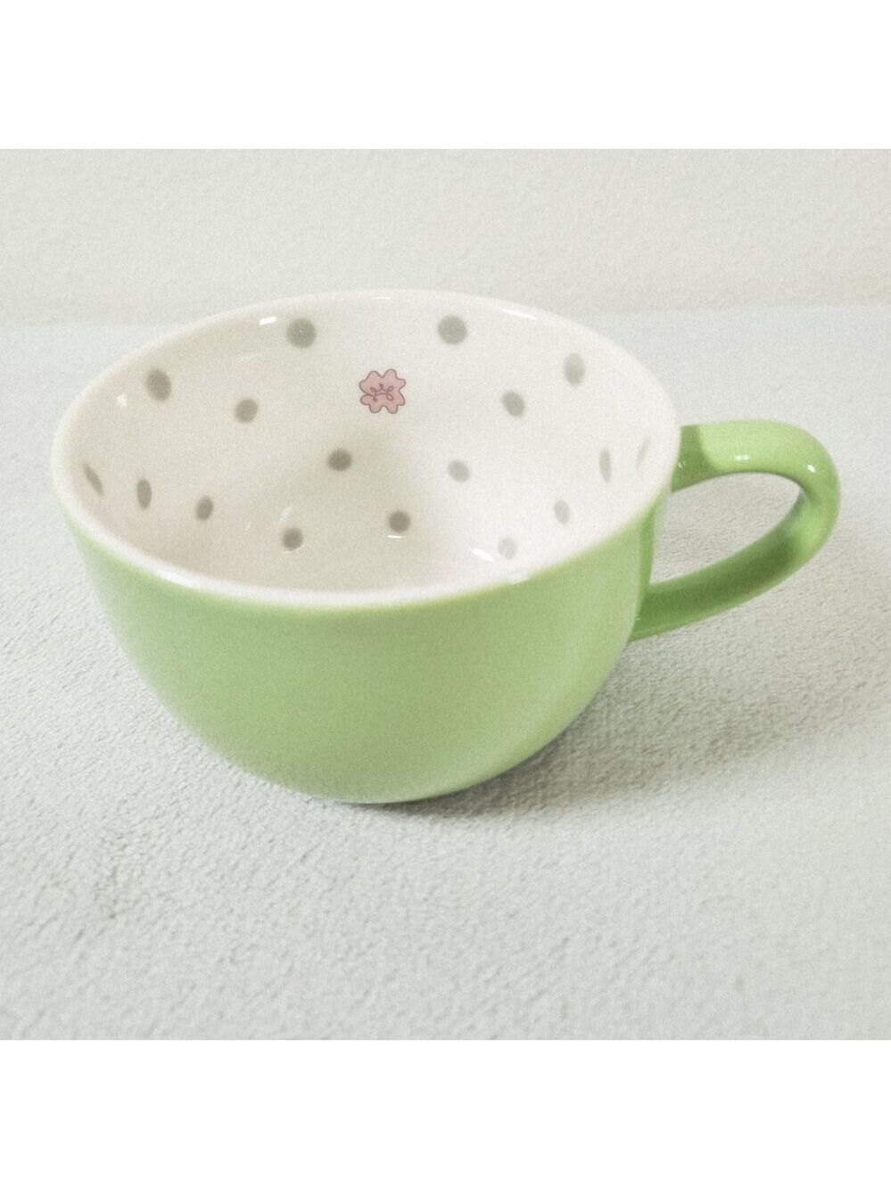 Starbucks 2005 Coffee Tea Mug Cup Green Polka Dot Pink Flower Whimsical Vintage
